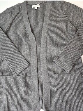 Free Assembly Women's Cardigan Sweater Sz Large Gray Open Knit Pockets Cottage